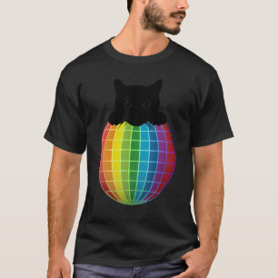 Aesthetische Disco Ball Rainbow Black Cat Disco Ca T-shirt