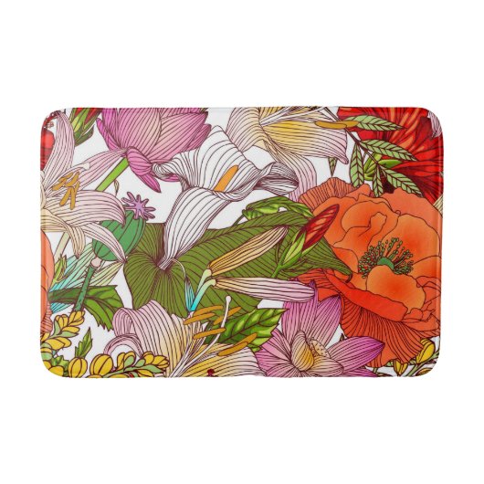 Aesthetische florale anoranje badmat (Voorkant)