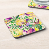 Aesthetische florale anoranje bier onderzetter (Linkerzijde)