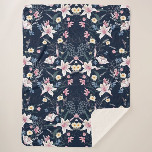 Aesthetische florale anoranje sherpa deken (Voorkant)