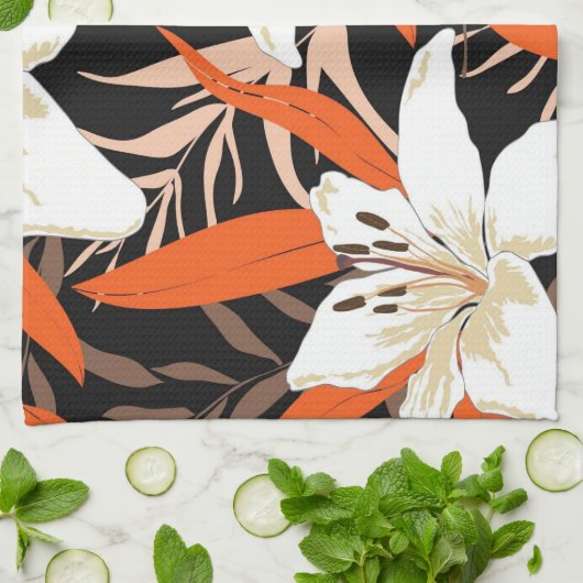 Aesthetische florale anoranje theedoek (Gevouwen)