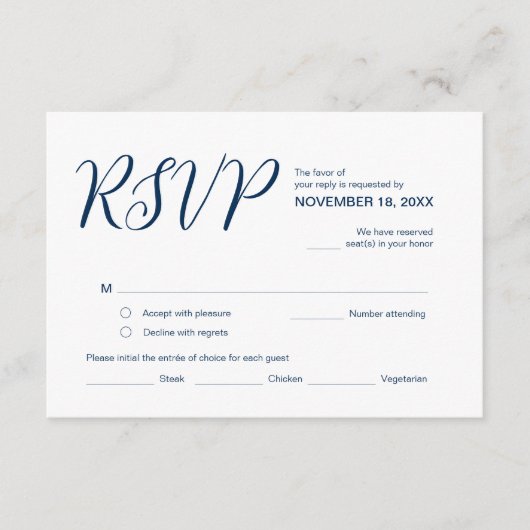 Aesthetische marineblauw, RSVP-bruiloft, antwoord Informatiekaartje (Voorkant)