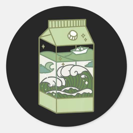 Aesthetische melkdoos Artwork Cute Kawaii Otaku An Ronde Sticker (Voorkant)