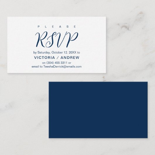 Aesthetische Navy Blue font, Wedding RSVP-reactie Informatiekaartje (Voorkant / Achterkant)