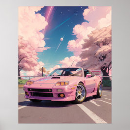 Aesthetische roze parelroze auto's die in Tokio ri Poster