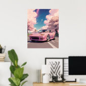 Aesthetische roze parelroze auto's die in Tokio ri Poster (Thuiskantoor)