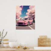 Aesthetische roze parelroze auto's die in Tokio ri Poster (Keuken)
