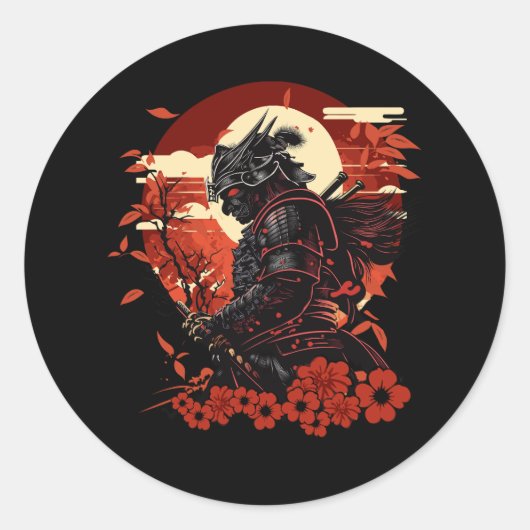 Aesthetische Samurai Japanse Kunst Samurai Ret Ronde Sticker (Voorkant)