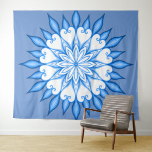 Aesthetische wandkunst wit en blauw Mandala Wandkleed