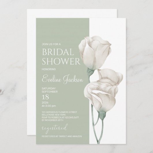 Aetherale pastelgroene witte florale buisjes kaart (Voorkant / Achterkant)