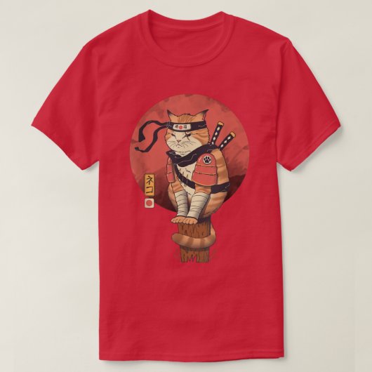 AETICON Japanse stijl Samurai Cat T-shirt (Design voorkant)