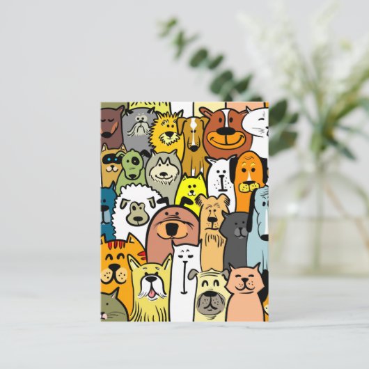 Afbeeldende katten en honden briefkaart (Staand voorkant)