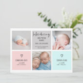 Afbeelding 3 Fotocollage baby tweeling geboorte Aankondiging (Staand voorkant)