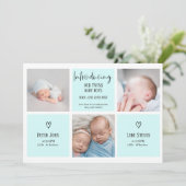 Afbeelding 3 Fotocollage blauwe baby tweeling gebo Aankondiging (Staand voorkant)