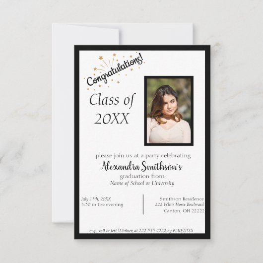 Afbeelding Afstuderen Uitnodiging in zwart (Voorkant)