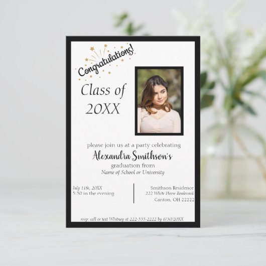 Afbeelding Afstuderen Uitnodiging in zwart (Staand voorkant)