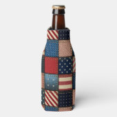 Afbeelding Amerikaans patriottisch patchwork Flesjeskoeler (Fles Voorkant)