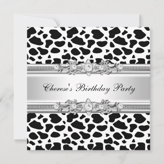 Afbeelding 'Birthday Party Koe Print Diamond' Kaart (Voorkant)