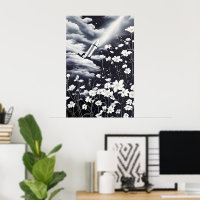 Afbeelding bloemen en een raket in de lucht
