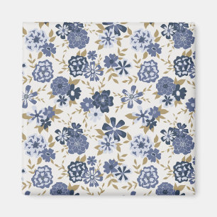 Afbeelding Blue Vector Flowers Vines Botanical Magneet