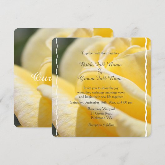 afbeelding bruiloft met mooie gele rozenbloem kaart (Voorkant / Achterkant)