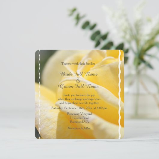afbeelding bruiloft met mooie gele rozenbloem kaart (Staand voorkant)