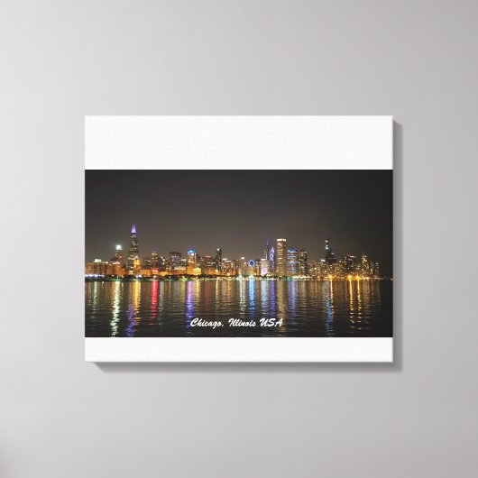 Afbeelding Canvas Chicago Skyline Nachtfoto Afdruk (Voorkant)