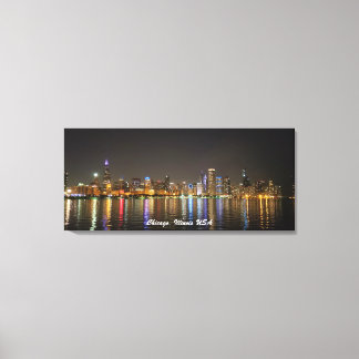 Afbeelding Canvas Chicago Skyline Nachtfoto Afdruk
