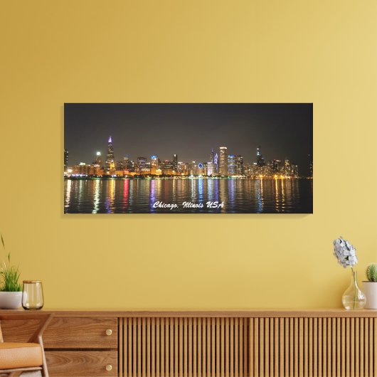 Afbeelding Canvas Chicago Skyline Nachtfoto Afdruk (Insitu (Woonkamer))