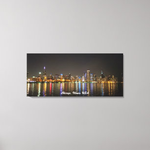 Afbeelding Canvas Chicago Skyline Night Photo Afdruk