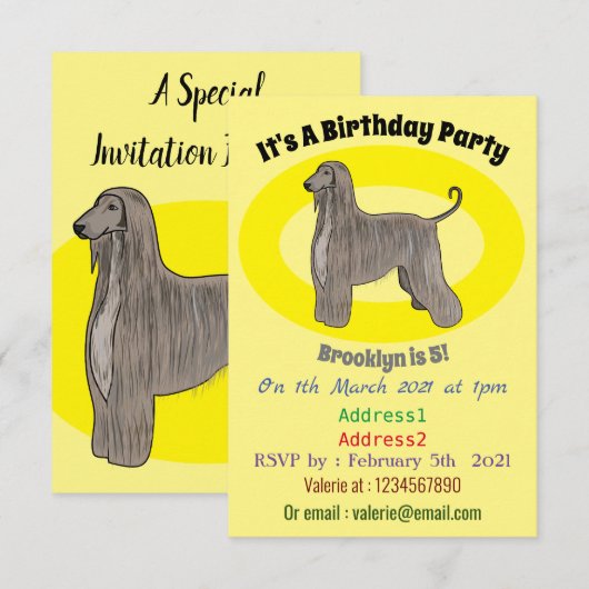 Afbeelding cartoon Afghaanse hond Kaart (Voorkant / Achterkant)