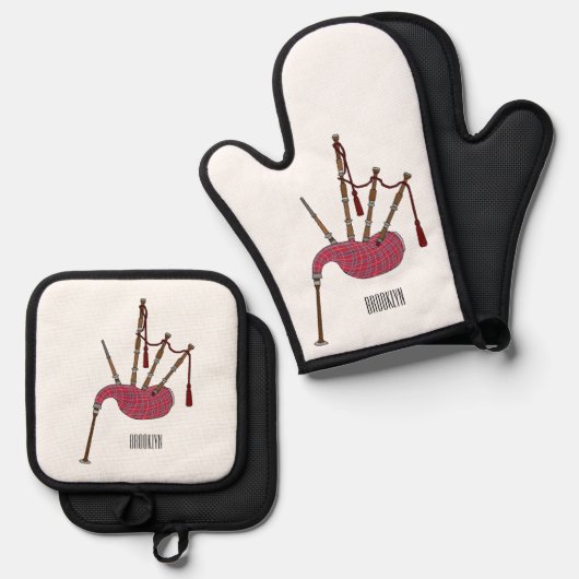 Afbeelding cartoon Bagpipes Ovenwant & Pannenlap Set (Voorkant / Achterkant)