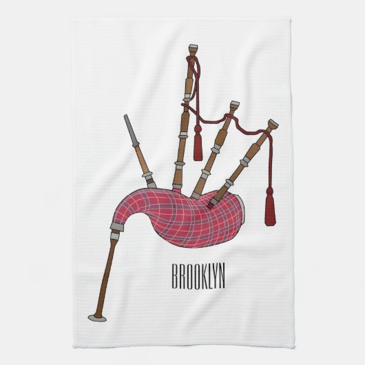 Afbeelding cartoon Bagpipes Theedoek (Verticaal)
