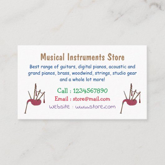 Afbeelding cartoon Bagpipes Visitekaartje (Voorkant)