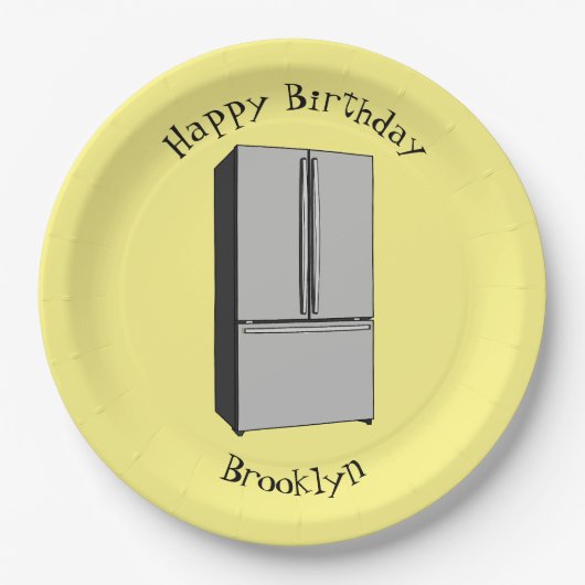 Afbeelding cartoon Franse deurkoelkast Papieren Bordje (Voorkant)