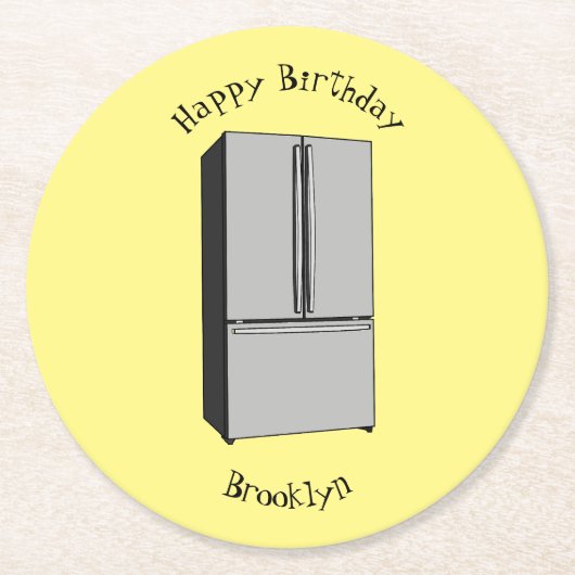 Afbeelding cartoon Franse deurkoelkast Ronde Kartonnen Onderzetter (Voorkant)