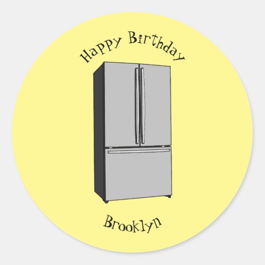 Afbeelding cartoon Franse deurkoelkast Ronde Sticker (Voorkant)