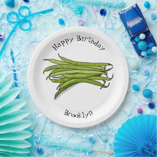 Afbeelding cartoon groene bonen papieren bordje (Feest)