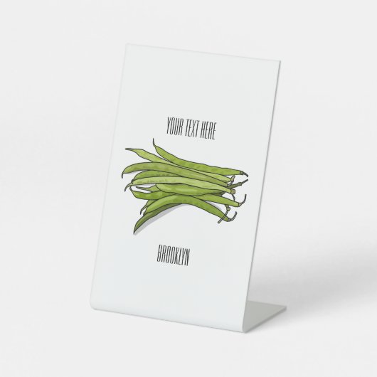 Afbeelding cartoon groene bonen reclamebord met voetstuk (Voorkant)