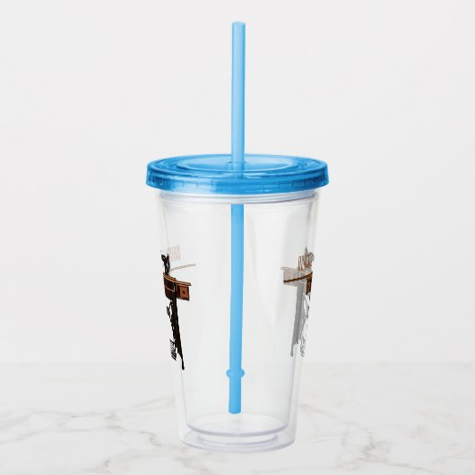 Afbeelding cartoon naaimachine acryl drinkbeker (Rechts)