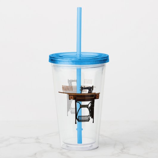 Afbeelding cartoon naaimachine acryl drinkbeker (Voorkant)