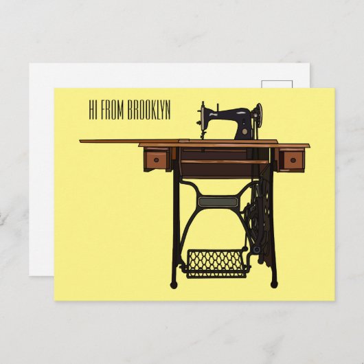 Afbeelding cartoon naaimachine briefkaart (Voorkant / Achterkant)