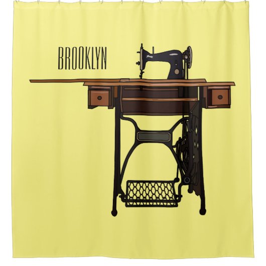 Afbeelding cartoon naaimachine douchegordijn (Voorkant)