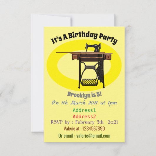 Afbeelding cartoon naaimachine kaart (Voorkant)