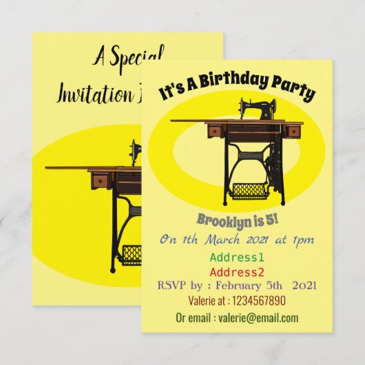 Afbeelding cartoon naaimachine kaart (Voorkant / Achterkant)