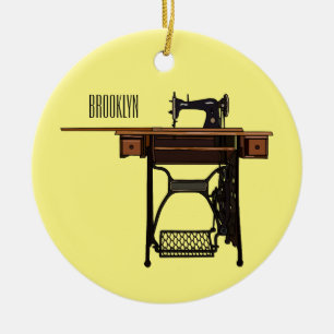 Afbeelding cartoon naaimachine keramisch ornament