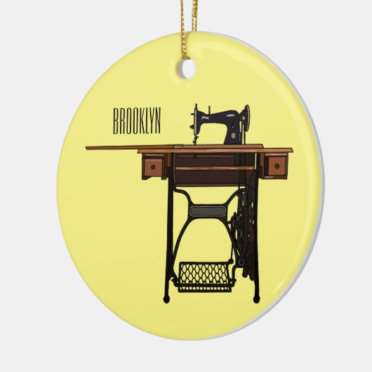 Afbeelding cartoon naaimachine keramisch ornament (Links)