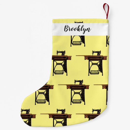 Afbeelding cartoon naaimachine kleine kerstsok (Achterkant)