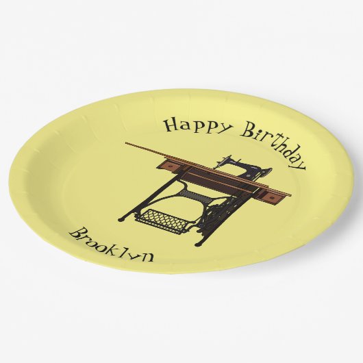 Afbeelding cartoon naaimachine papieren bordje (Gekanteld)