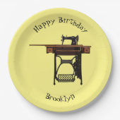 Afbeelding cartoon naaimachine papieren bordje (Voorkant)